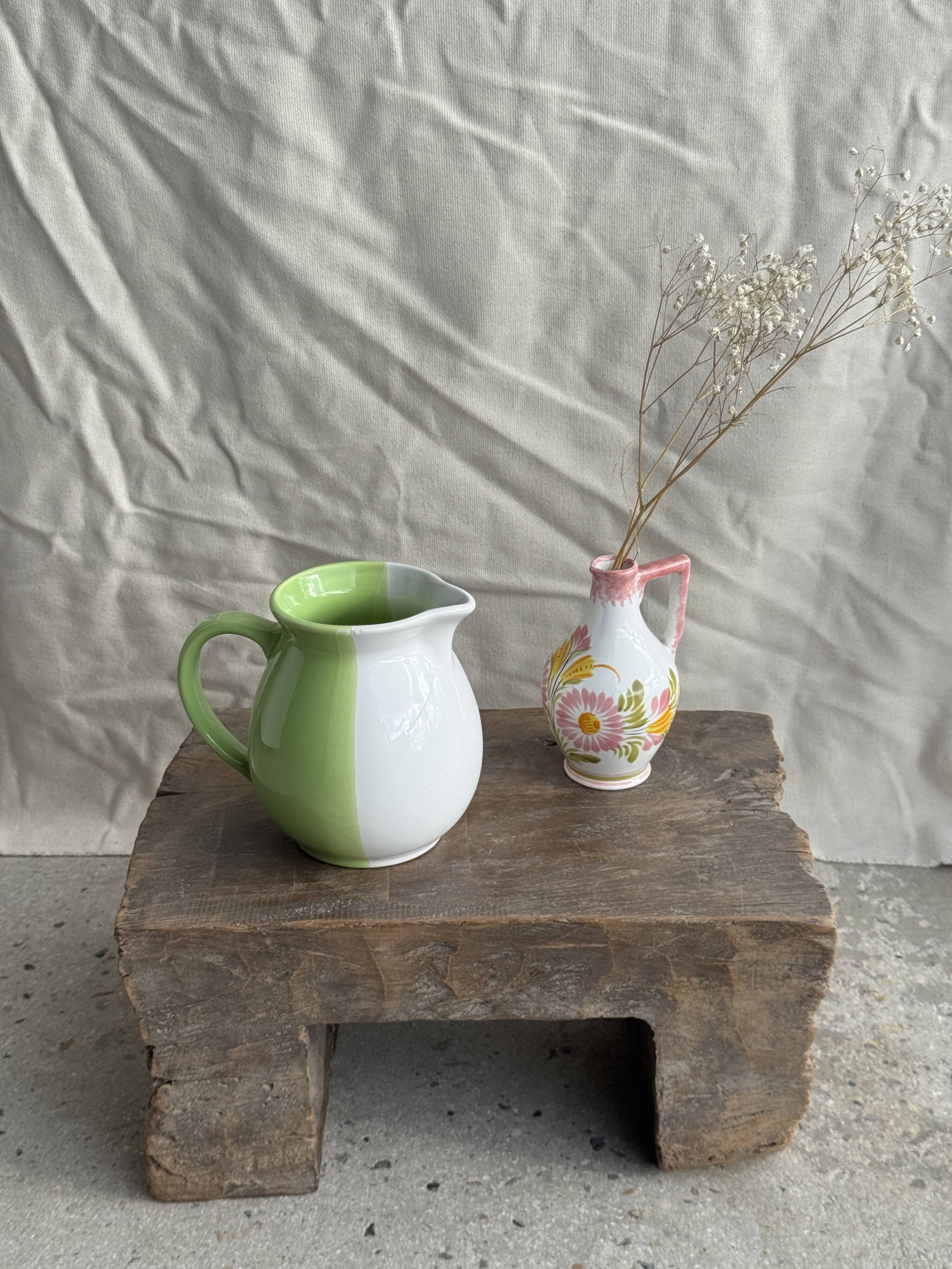 Mini vase with stylised flowers in green and yellow roses, H15.5.
