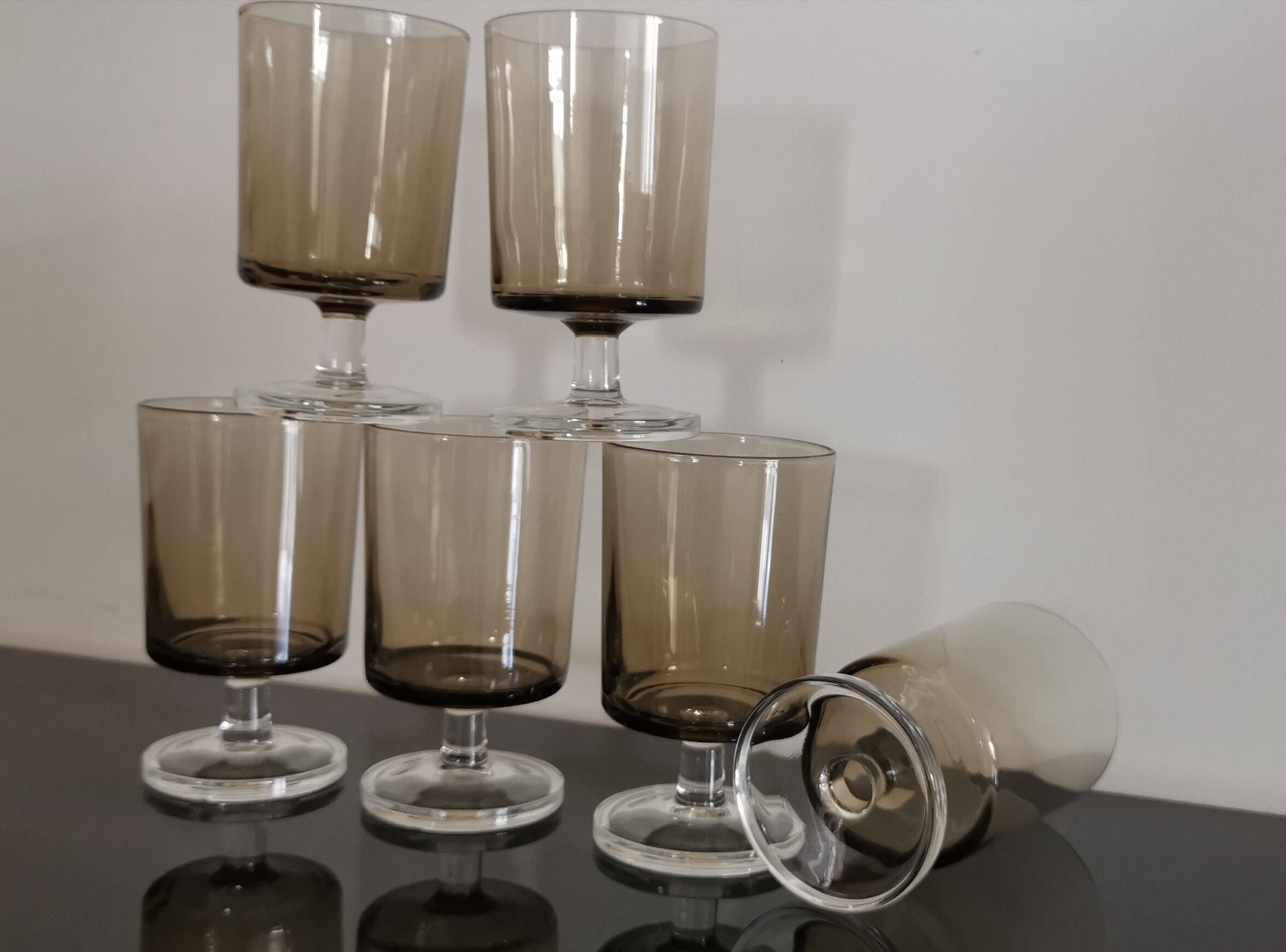 Set of 6 water glasses Cavalier Luminarc smoked vintage 70'S