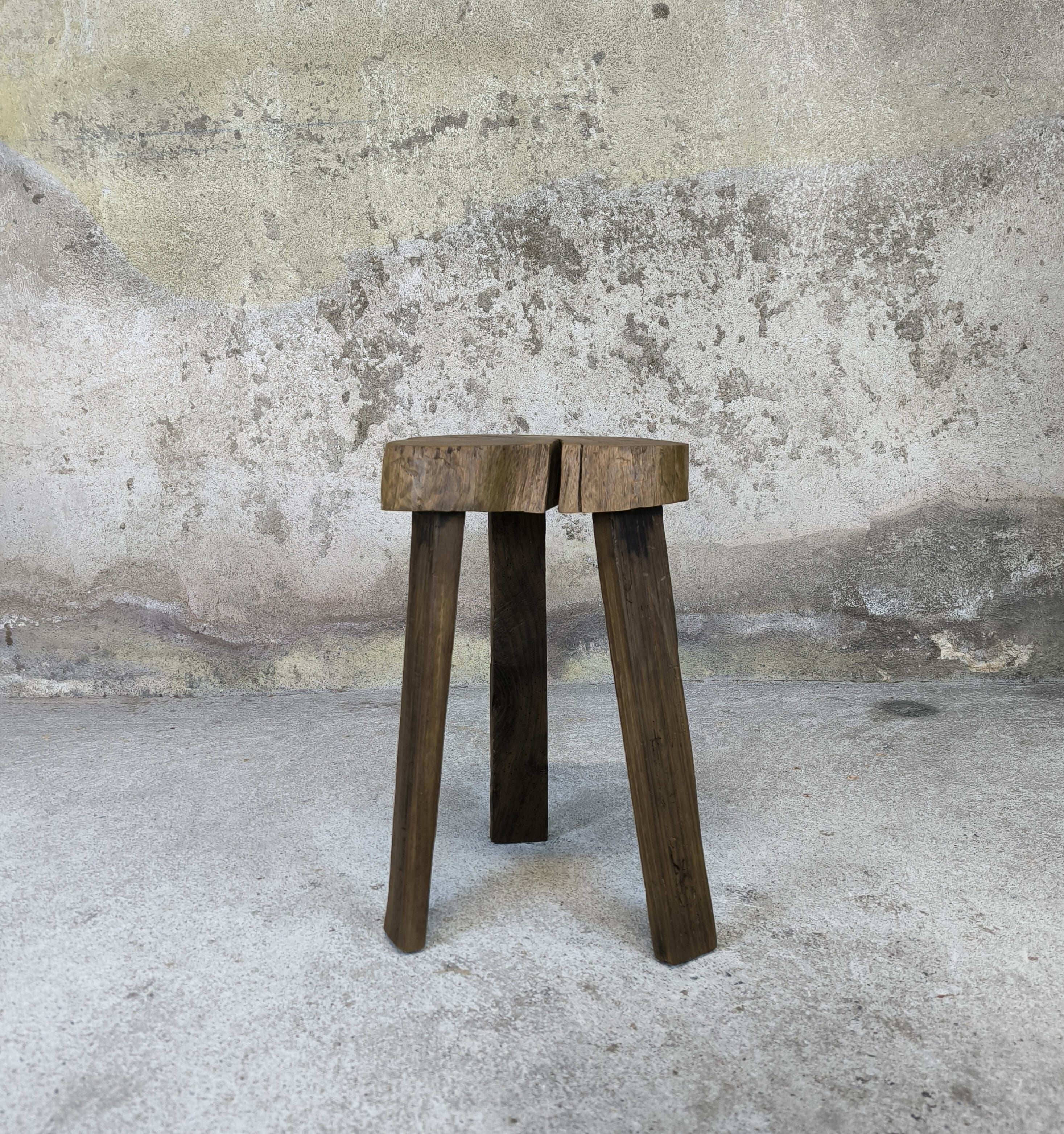 Brutalist wooden tripod stool