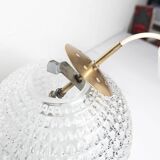1960s Holophane Ball Pendant Chandelier, Thick Glass, 30 cm, and Vintage Brass