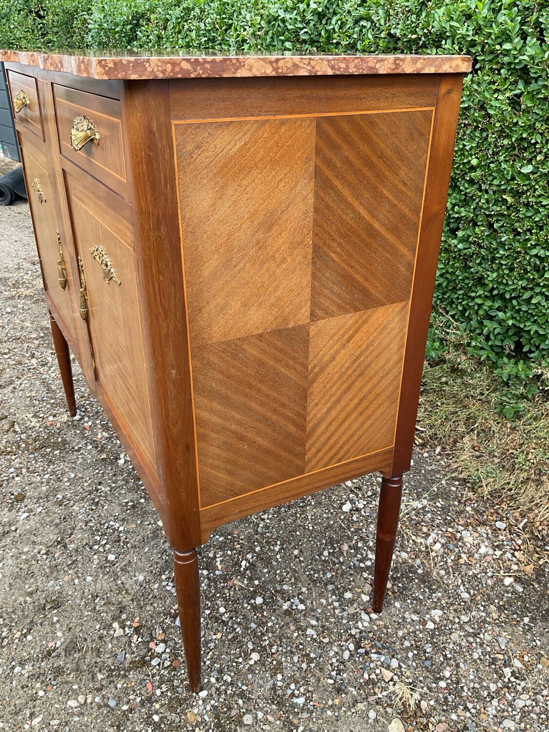 Marquetry and marble sideboard