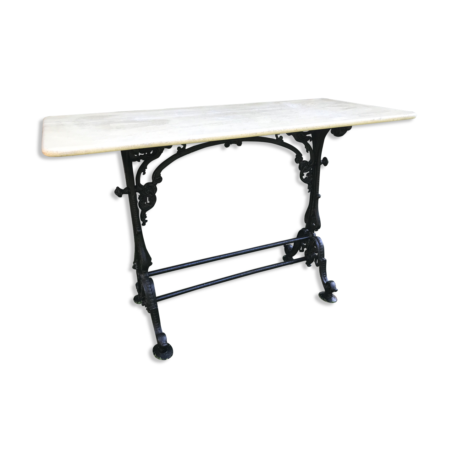 Table De Forme Rectangulaire En Fer Forgé Laqué Vert Et Dessus De Marbre Vert V