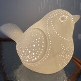 Lampe oiseau en porcelaine de biscuit