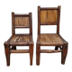 Pair of solid wood and bamboo chairs, brutalist style, 90 cm