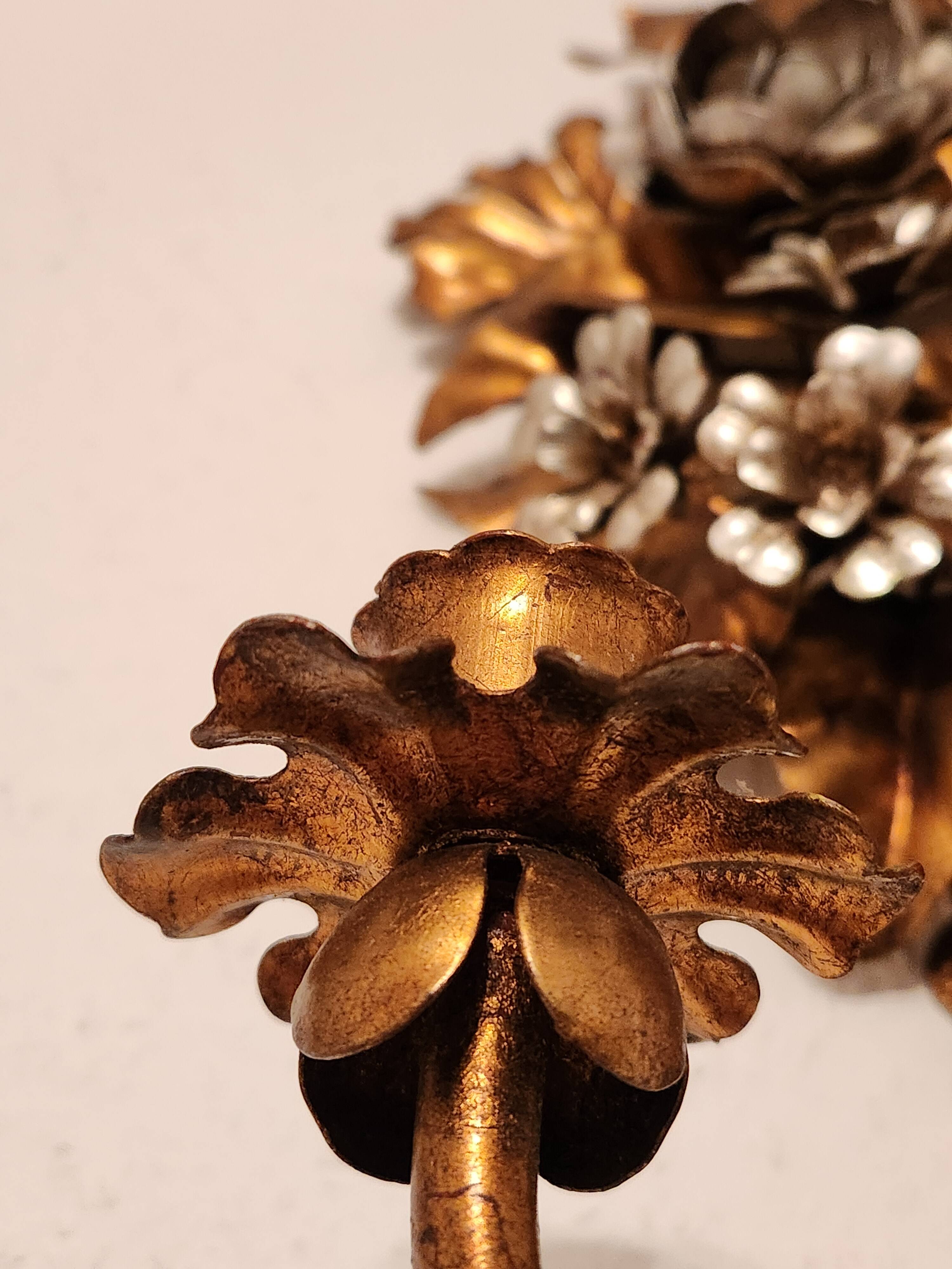 Hand-forged gilded silver-plated candle wall lamps by S. Salvadori