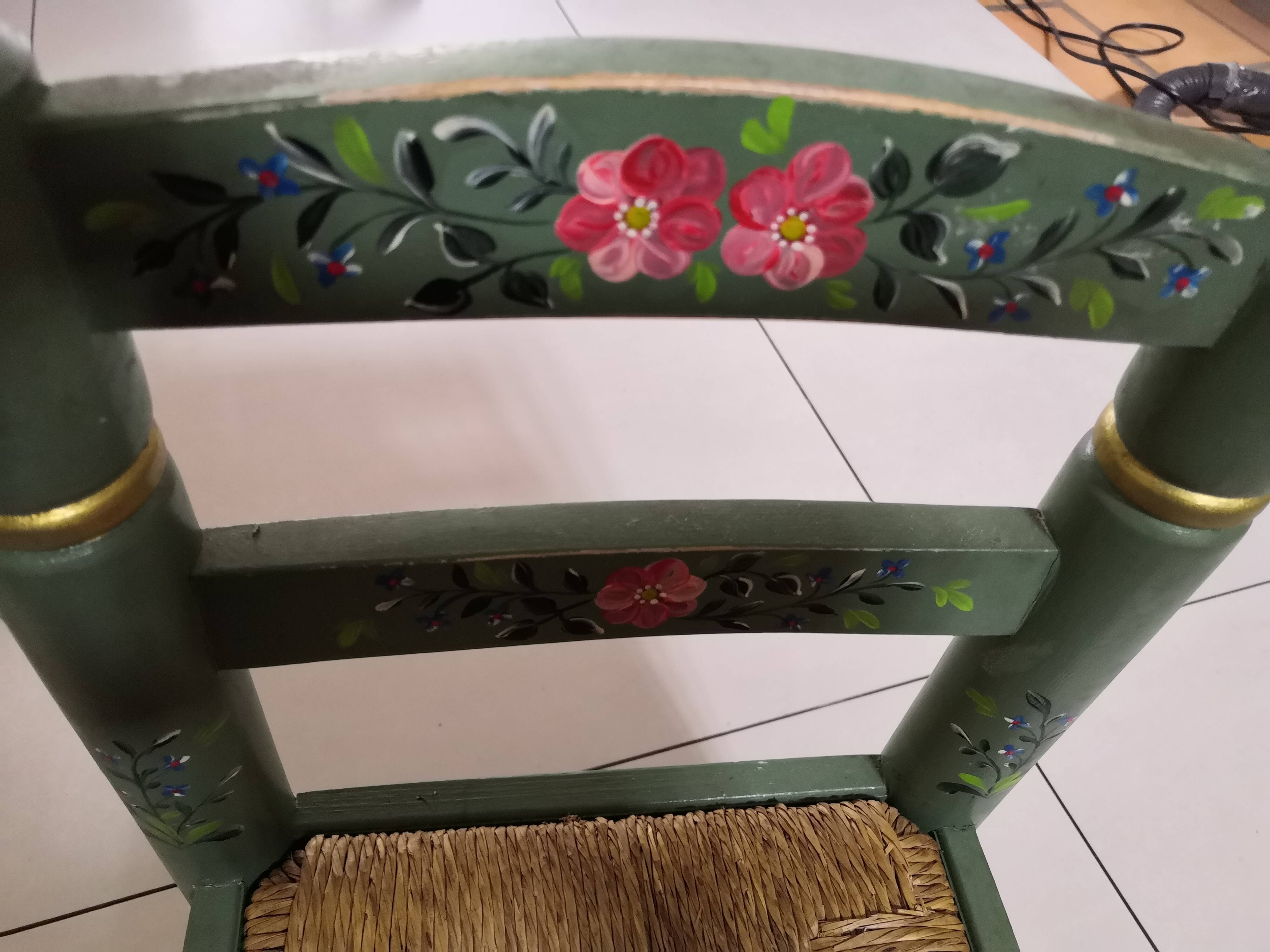 Chaise enfant bois et paille vintage