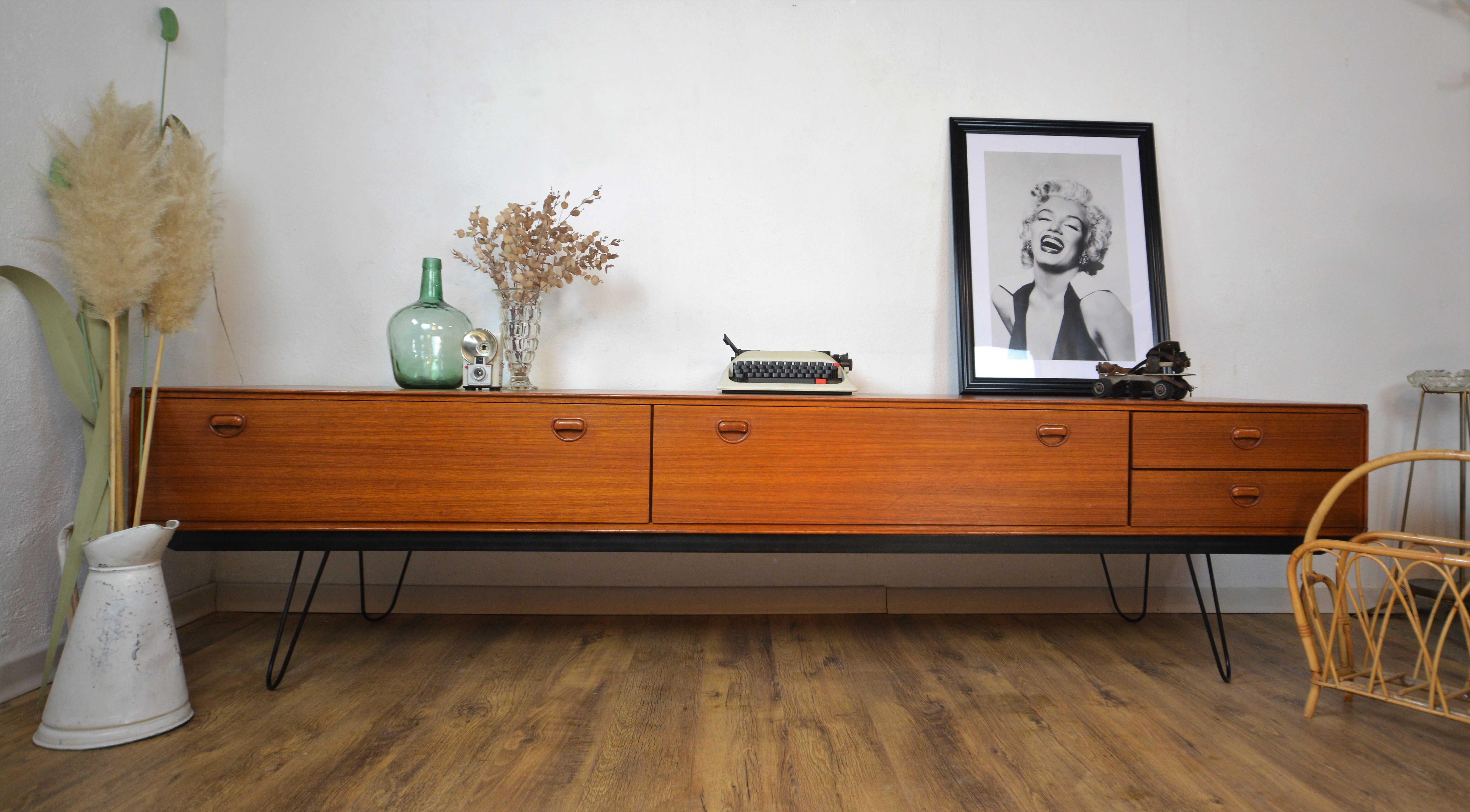 Scandinavian sideboard teak and metal row