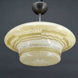 Modernist Art Deco pendant light in acid-etched “cloud” glass, France, Circa 1930