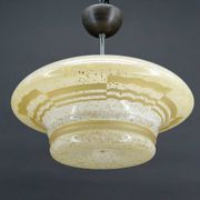 Modernist Art Deco pendant light in acid-etched “cloud” glass, France, Circa 1930