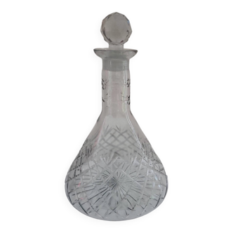 Cut glass carafe, diamond pattern & diamond-shaped stopper, 1960s