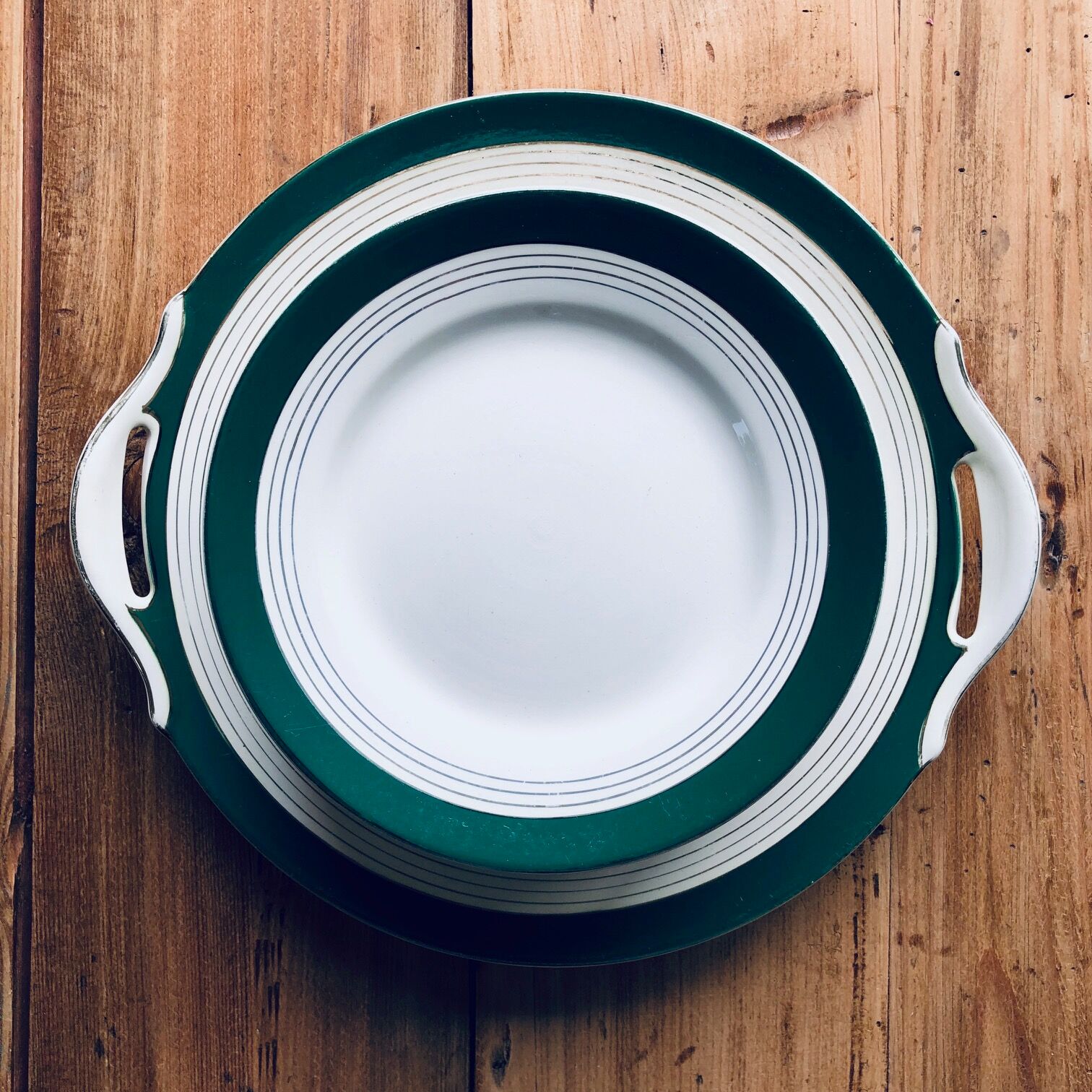 Digoin Sarreguemines green and white dessert service