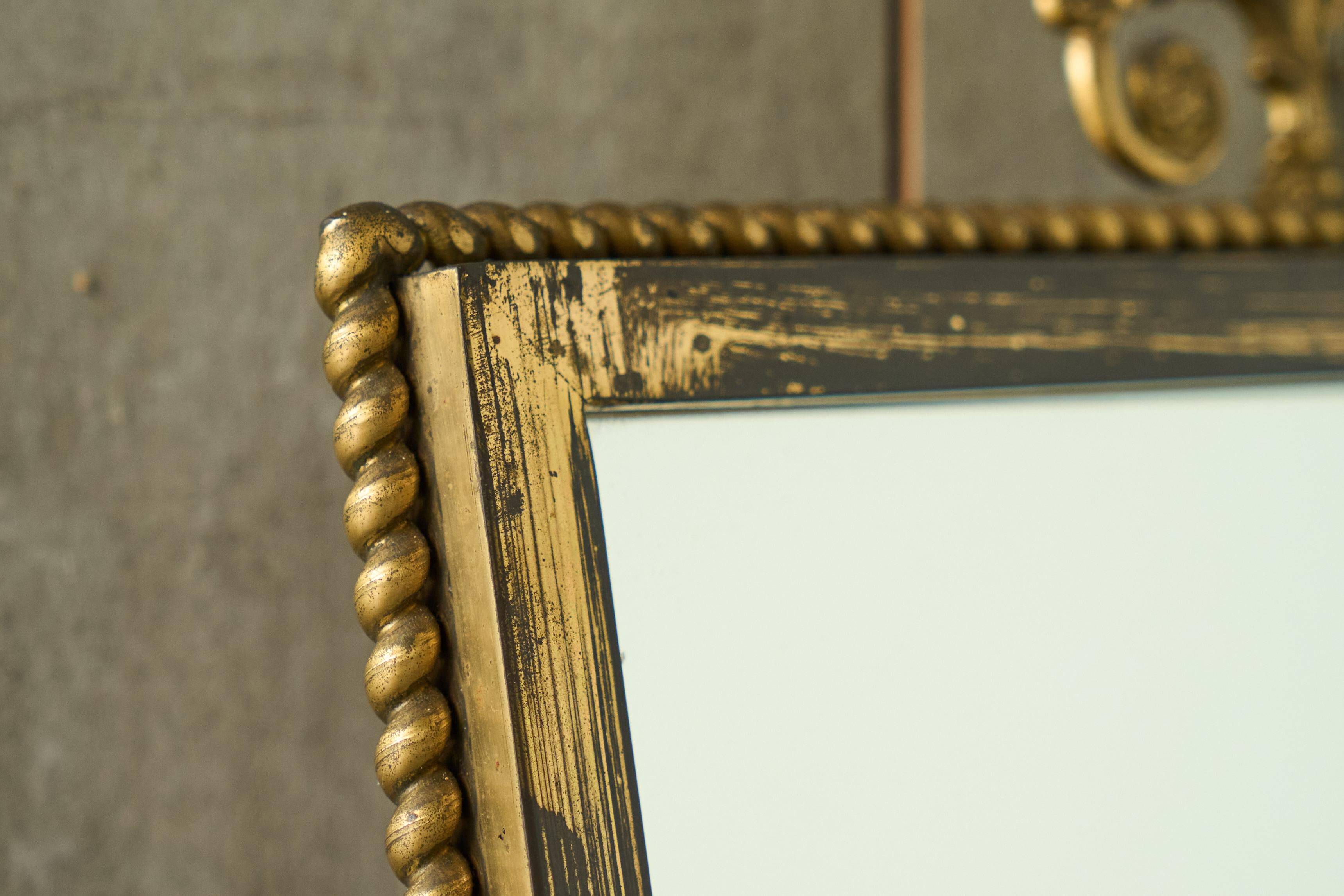 Louis XVI neoclassical mirror in patinated brass, 1960s