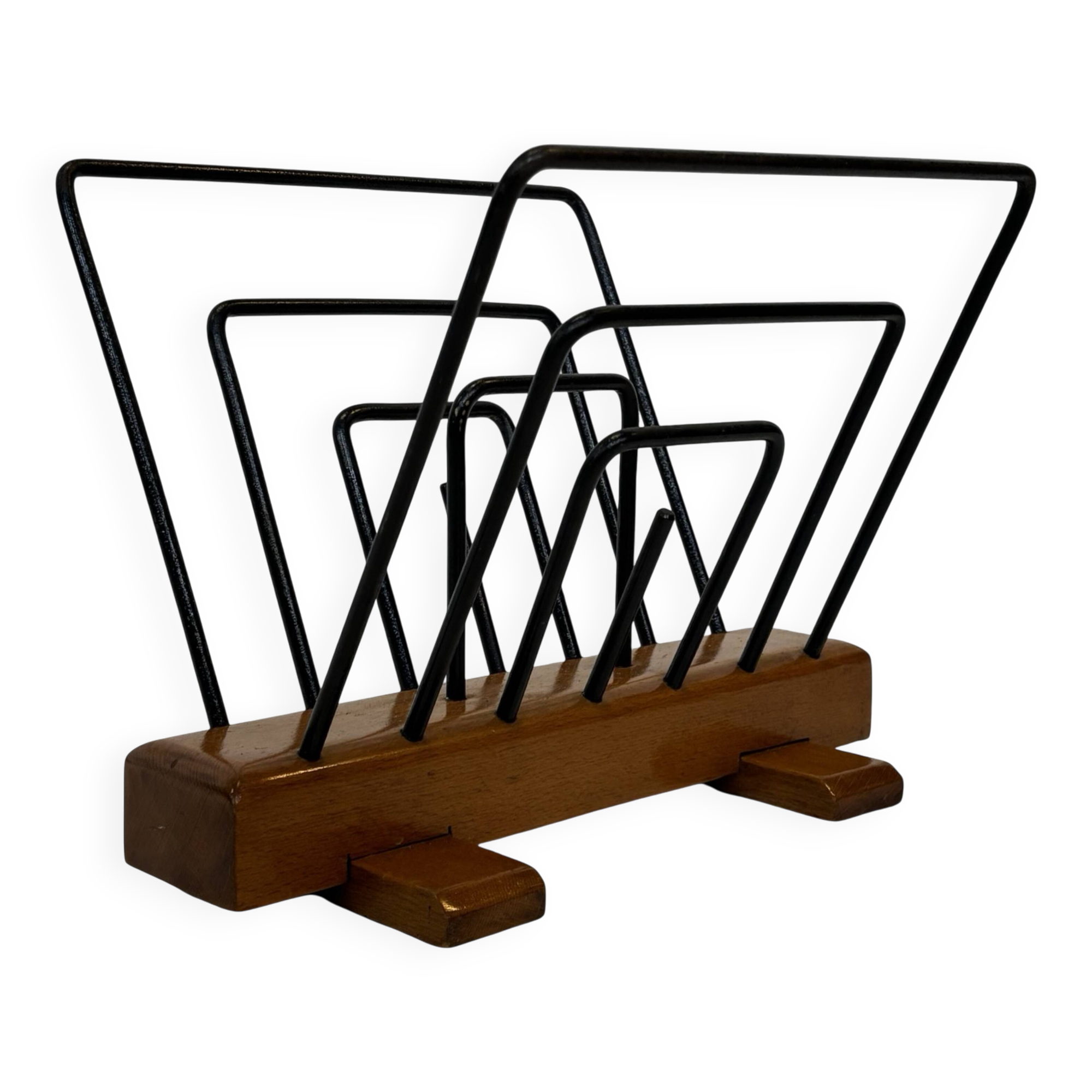 Vintage Reading Basket Steel Oak Magazine Rack 50's design