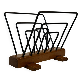 Vintage Reading Basket Steel Oak Magazine Rack 50's design