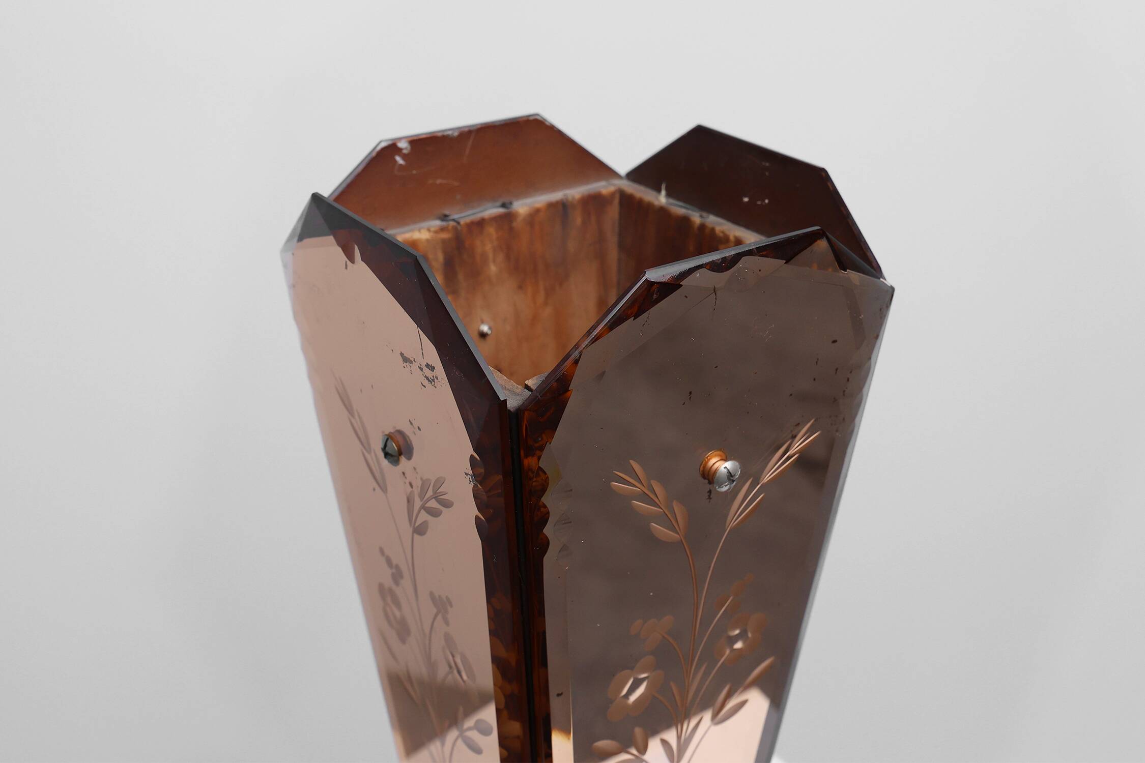 Art Deco Vase in Glass, Mirrored Glass and Wood, France 1920s