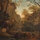 Old painting of a landscape with figures, oil on canvas, 18th century.