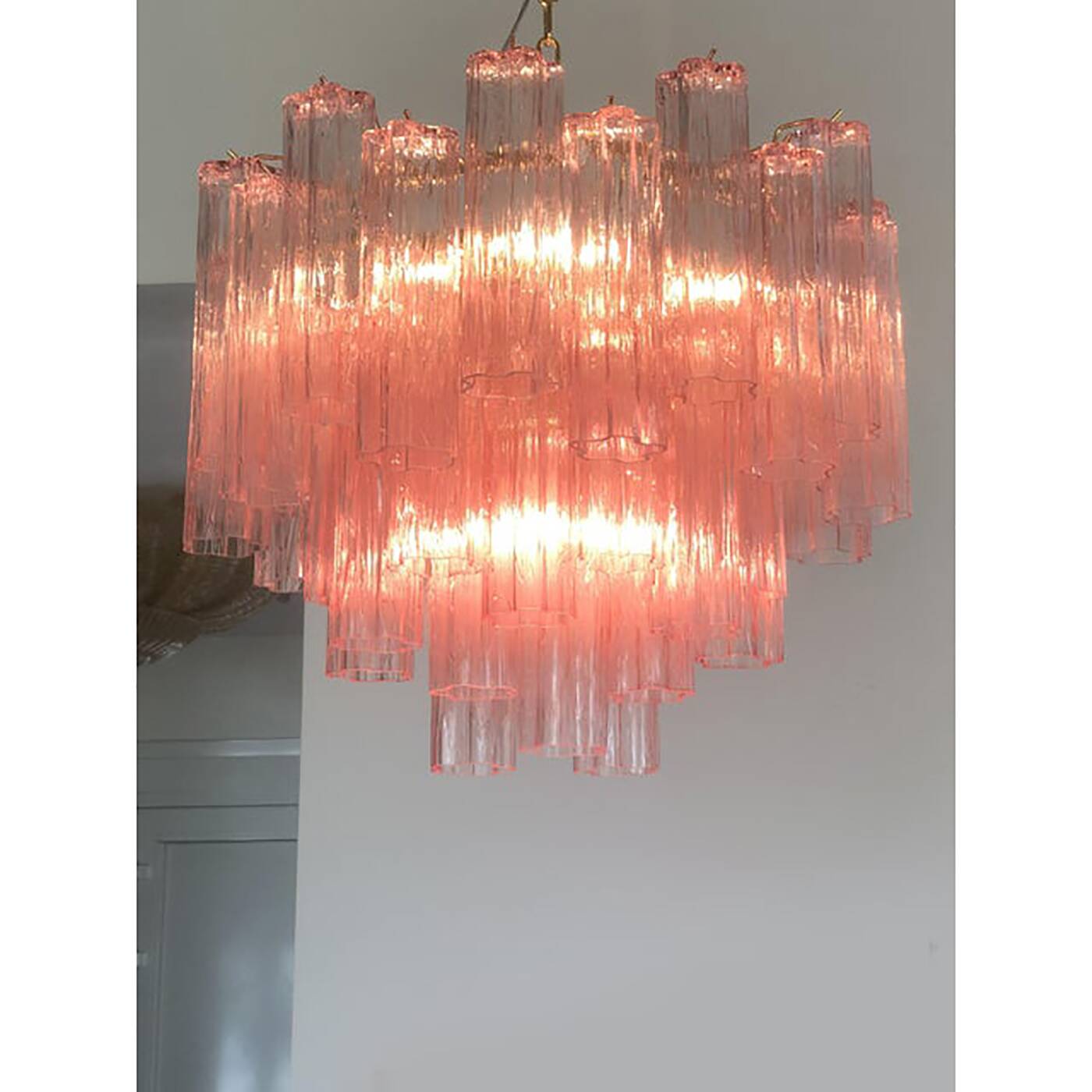 Contemporary Scenographic Pink “Tronchi” Murano Glass Chandelier