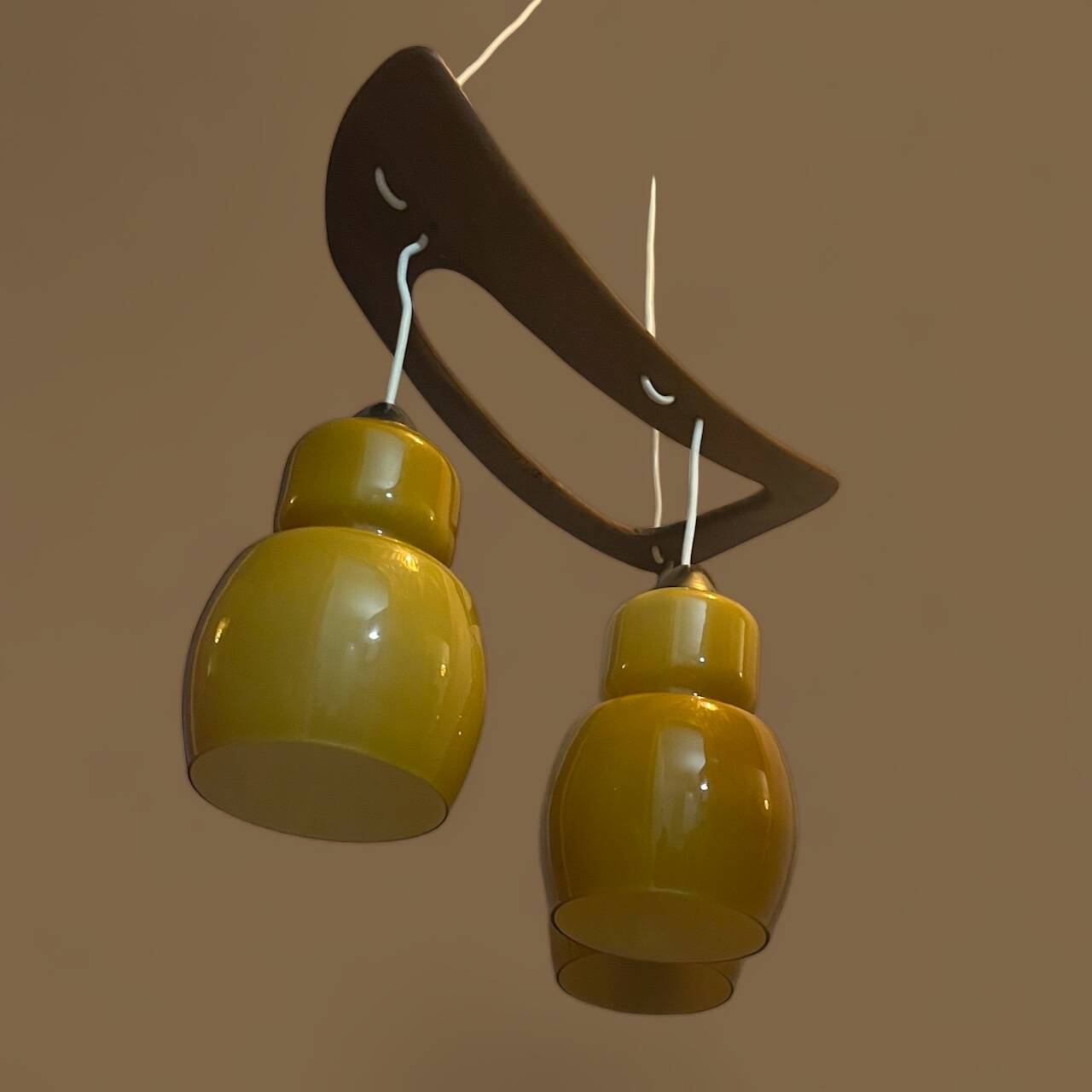Teak pendant lamp year 60/70 3 globes Rispal