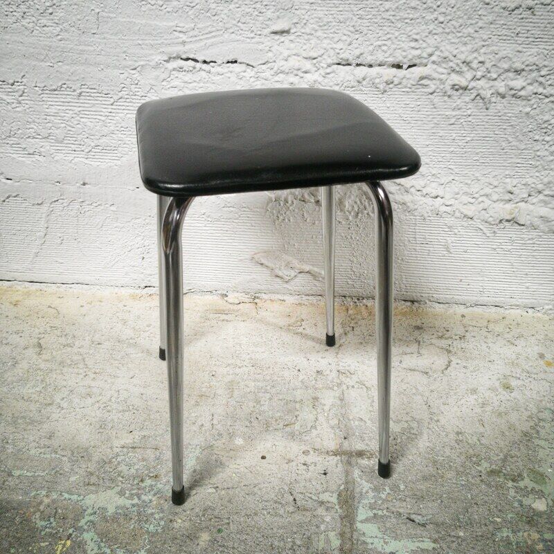 Stool chrome and black skaï