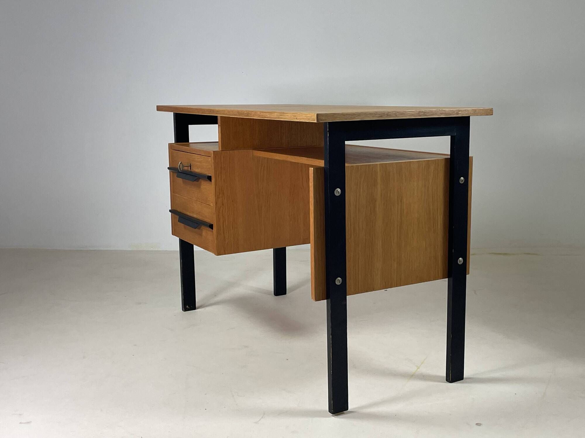 Vintage oak and black wood desk from the 60s