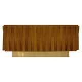 Brutalist Style Cabinet, Italian Faceted Oakwood and Brass Sideboard