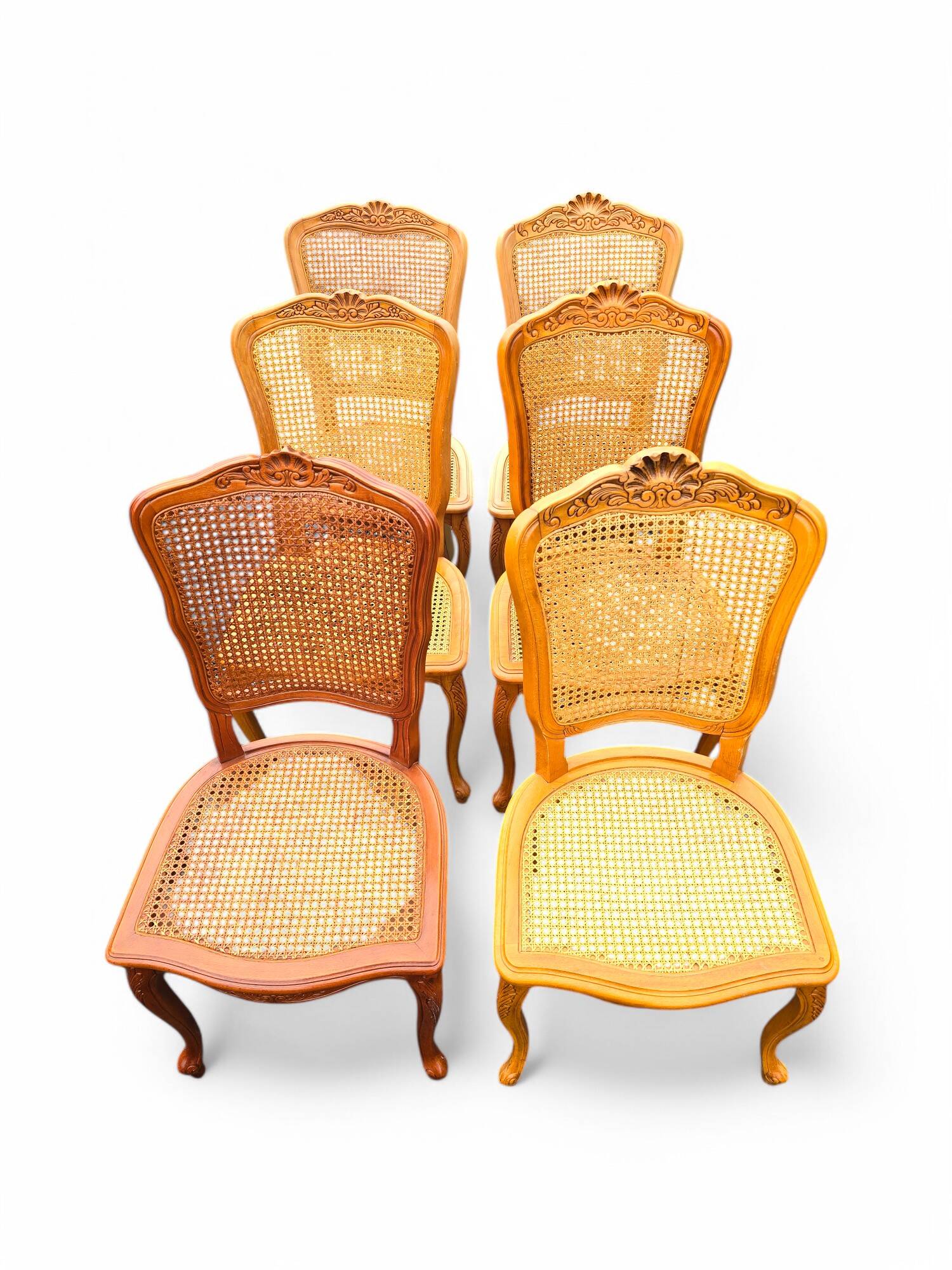 6 Louis XV style chairs in cherry wood and cane