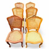 6 chaises de style Louis XV en merisier et cannage