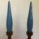 Pair of old candlesticks wood candles dummy blue wood