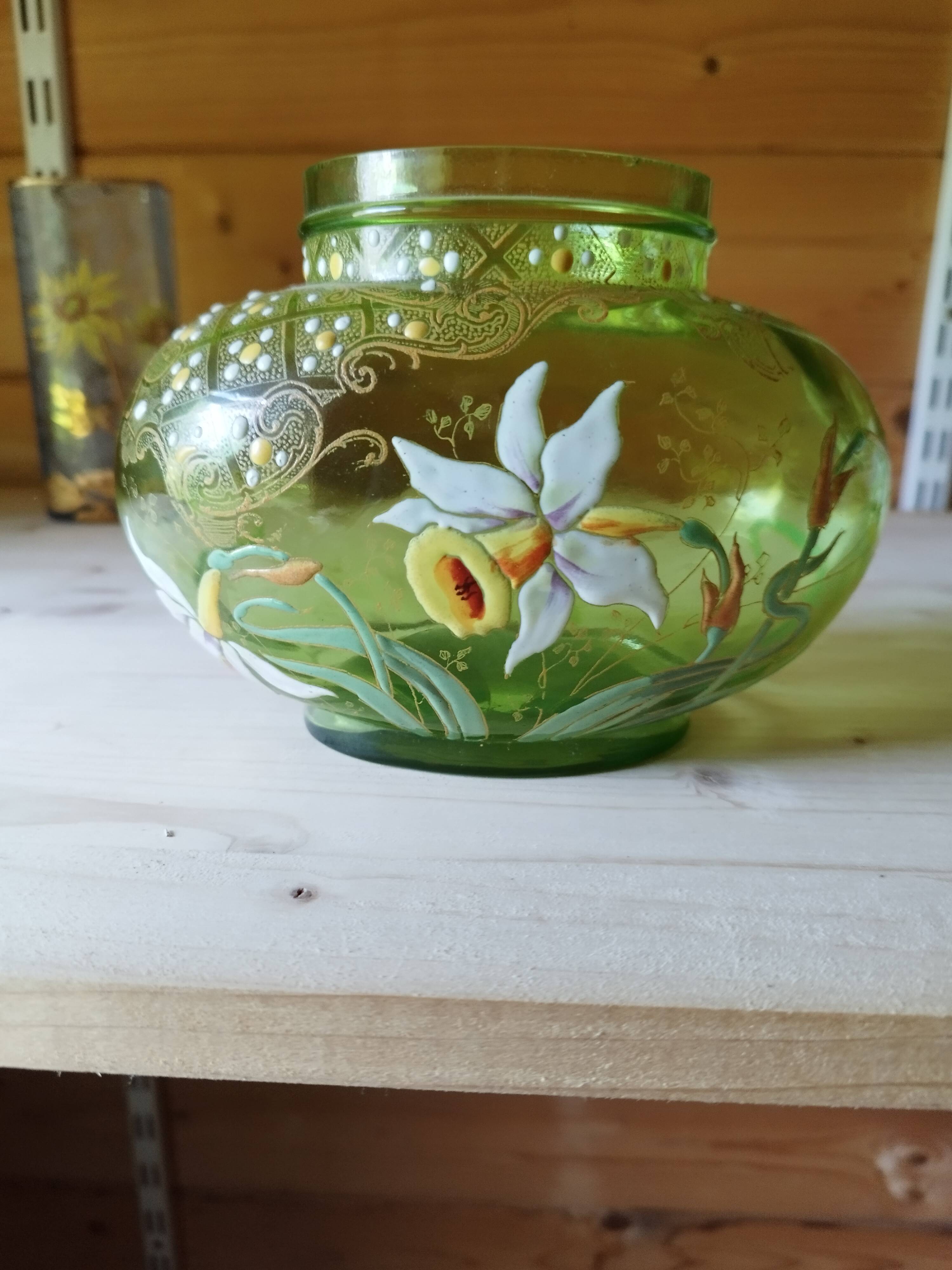 Enameled vase. original form. very fine work.