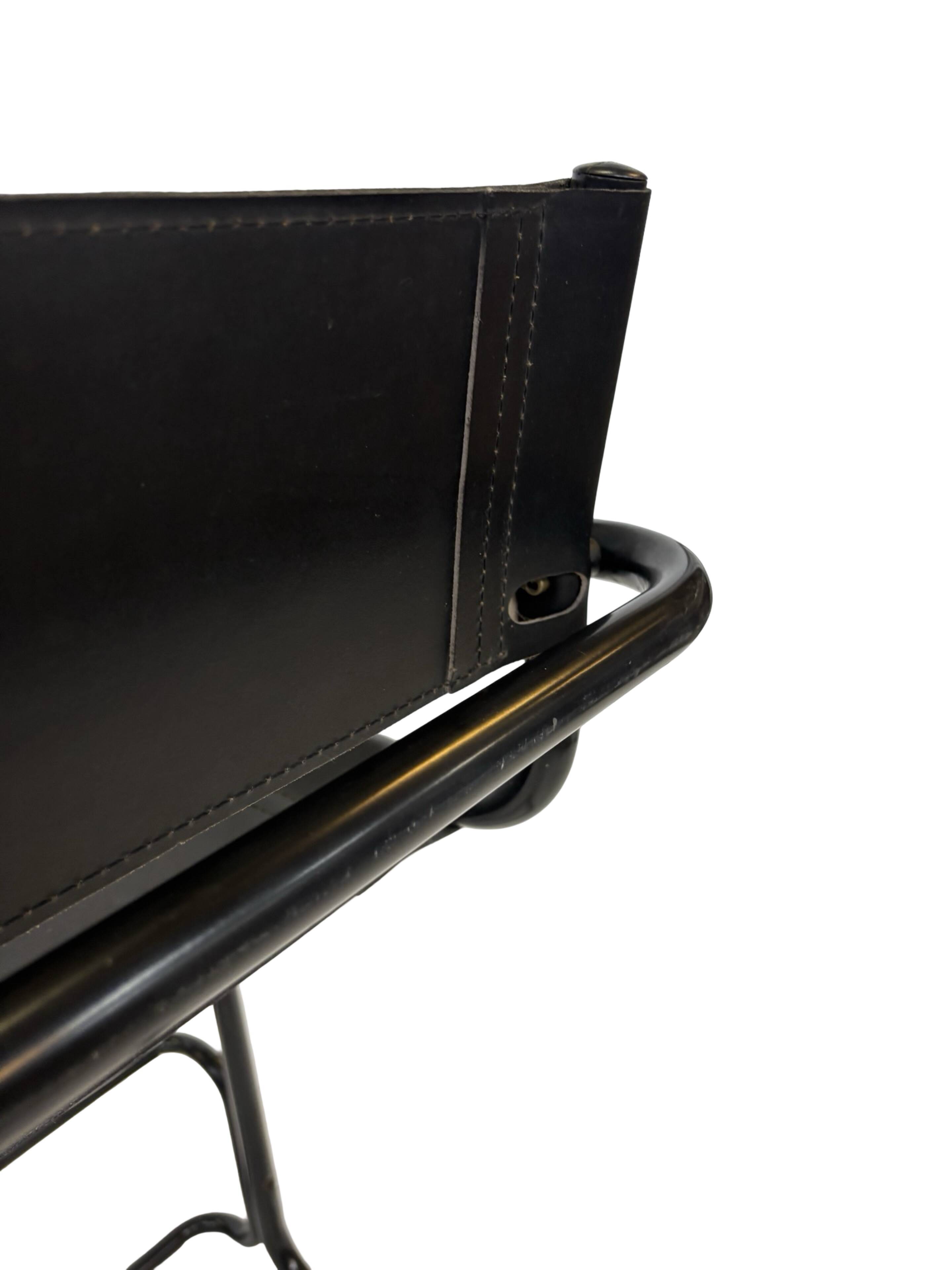 Vintage Black Leather & black frame Italian Modern Barstool