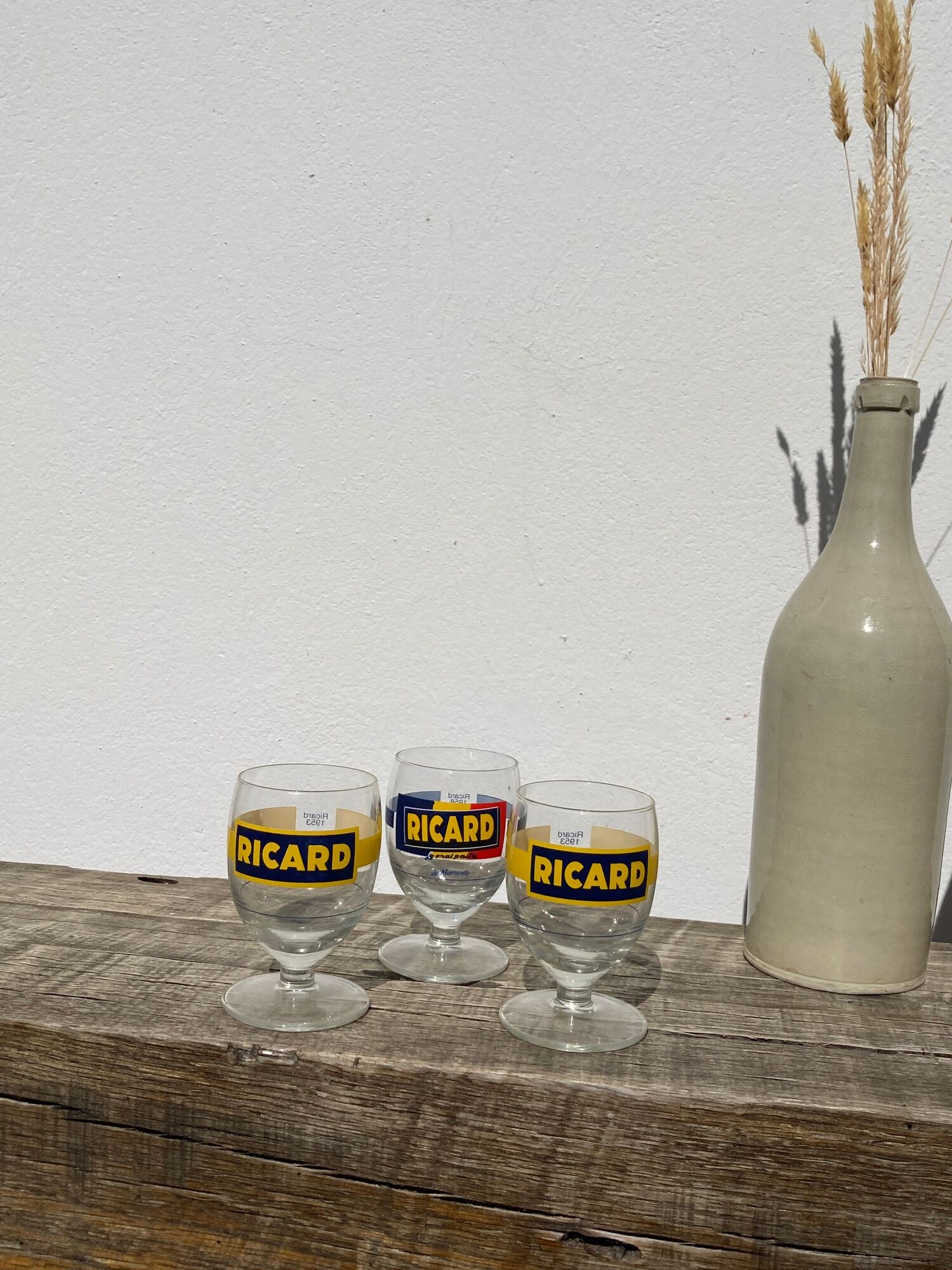 3 glasses with feet of vintage bistrot Ricard