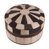 Box with black and white stripes bones and vintage horn 80