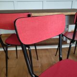 4 chaises formica rouge restaurées pieds noir
