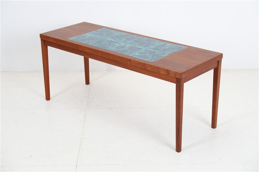 Filigree mid-century teak coffee table with tiles / 1960s / 1970s / Danish modern design