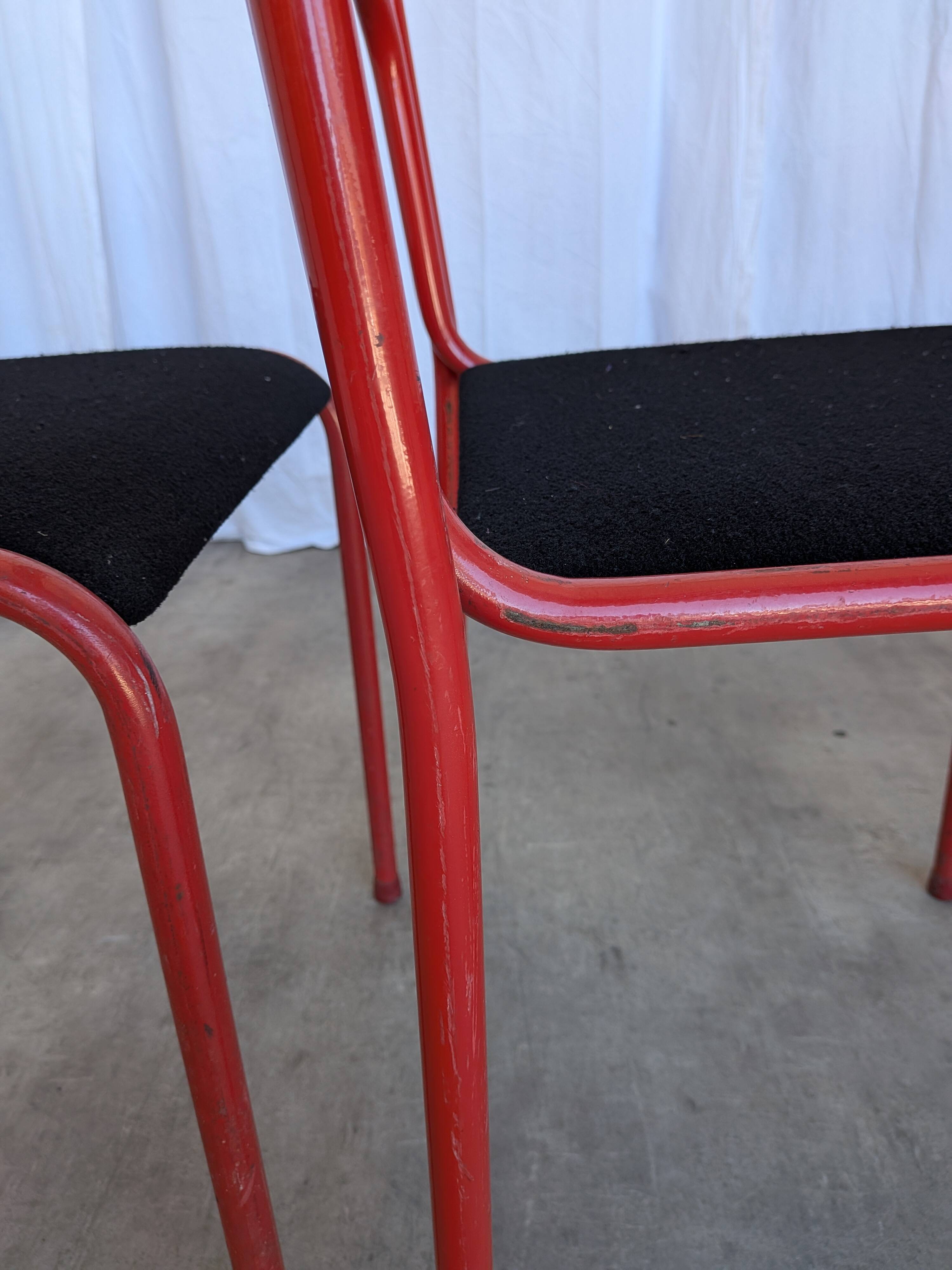 Set of 4 1970s Red & Black Metal Chair: Space Age Stackable Dining Chair