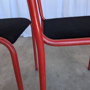 Set of 4 1970s Red & Black Metal Chair: Space Age Stackable Dining Chair