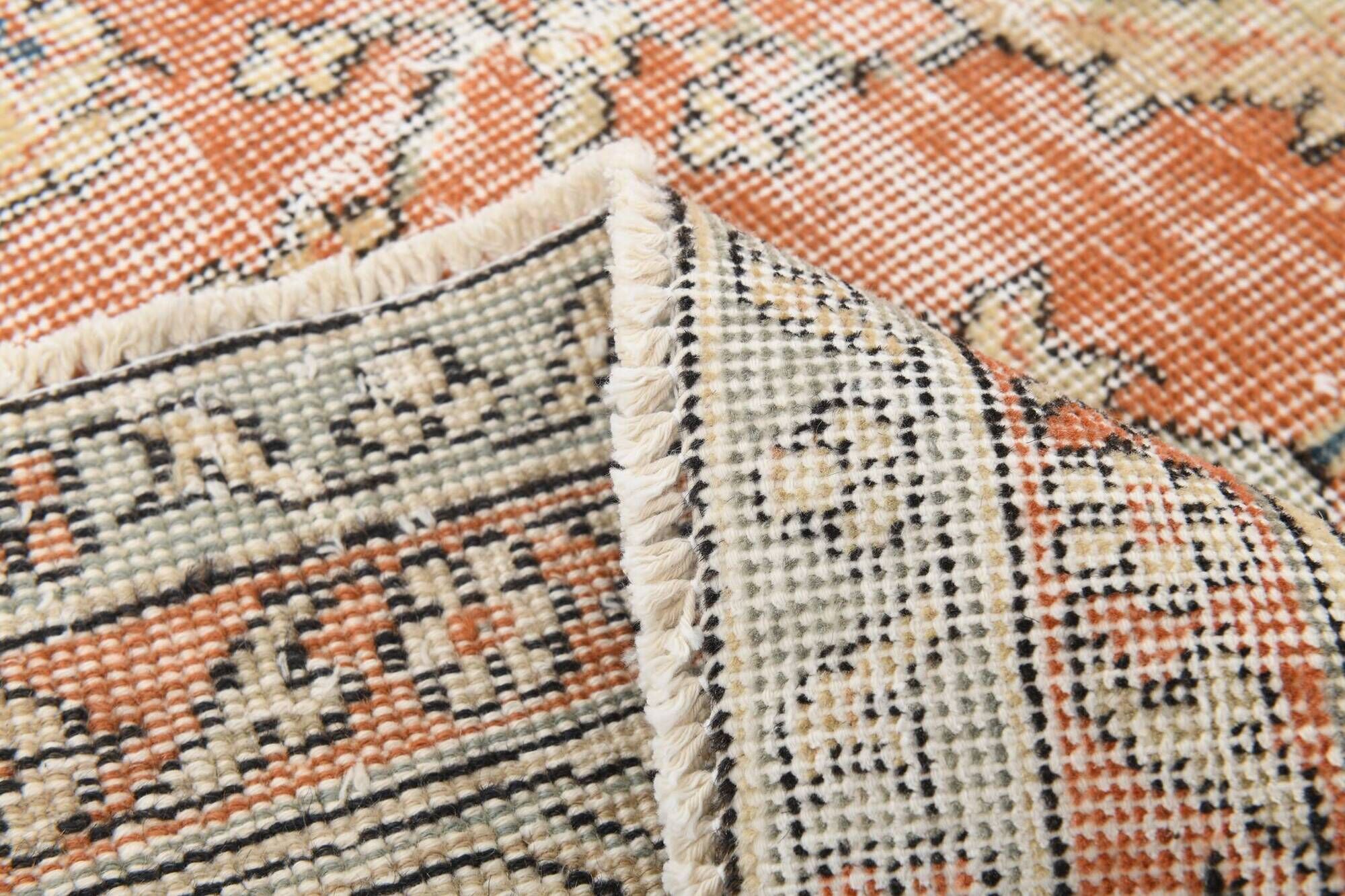 8x11 Orange & Blue Bordered Turkish Vintage Rug, Rugs For Bedroom, Antique
