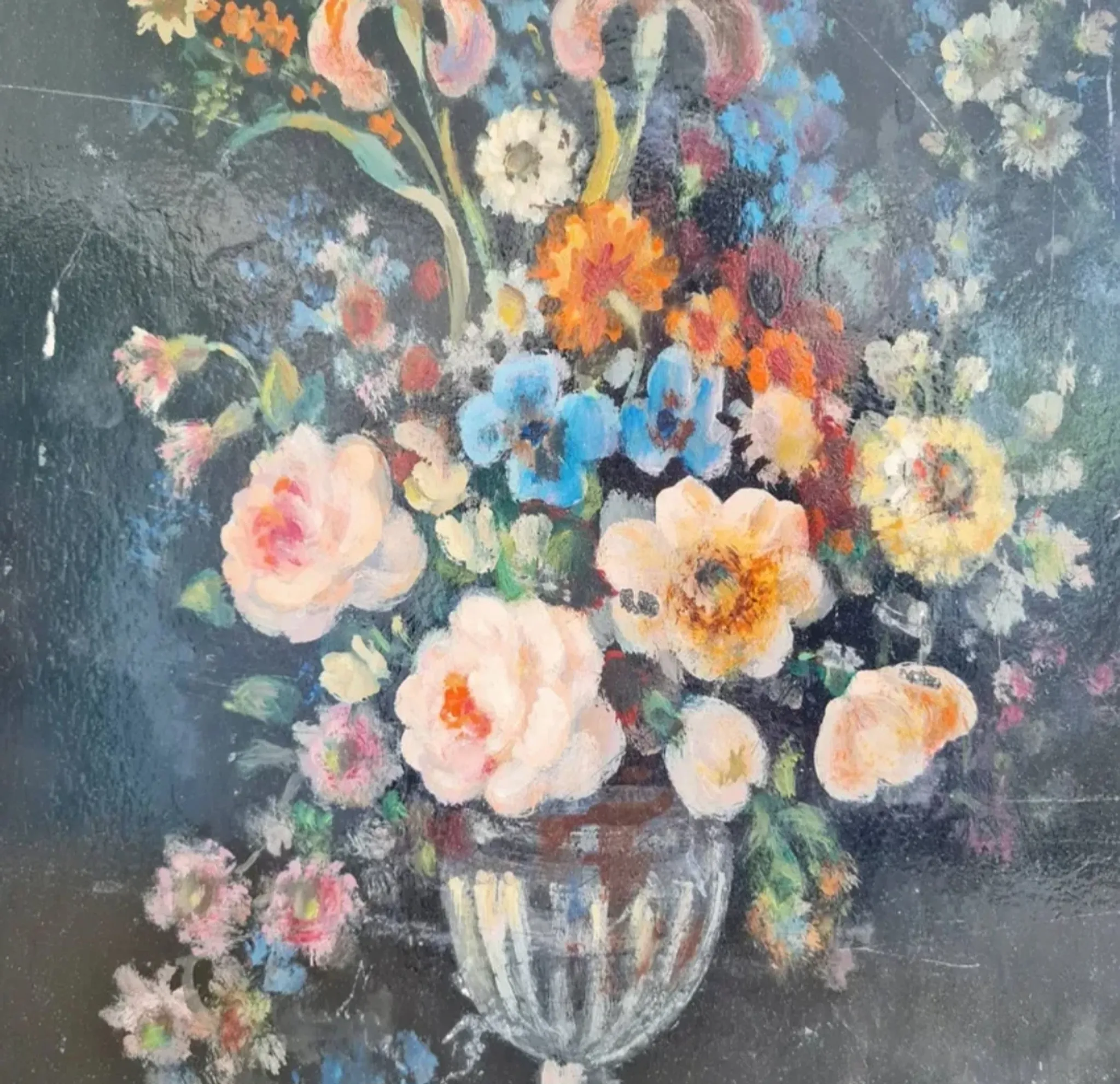 Old Table Painting of Flowers on Wood