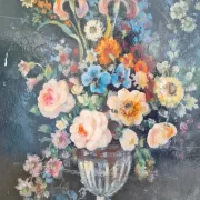Old Table Painting of Flowers on Wood