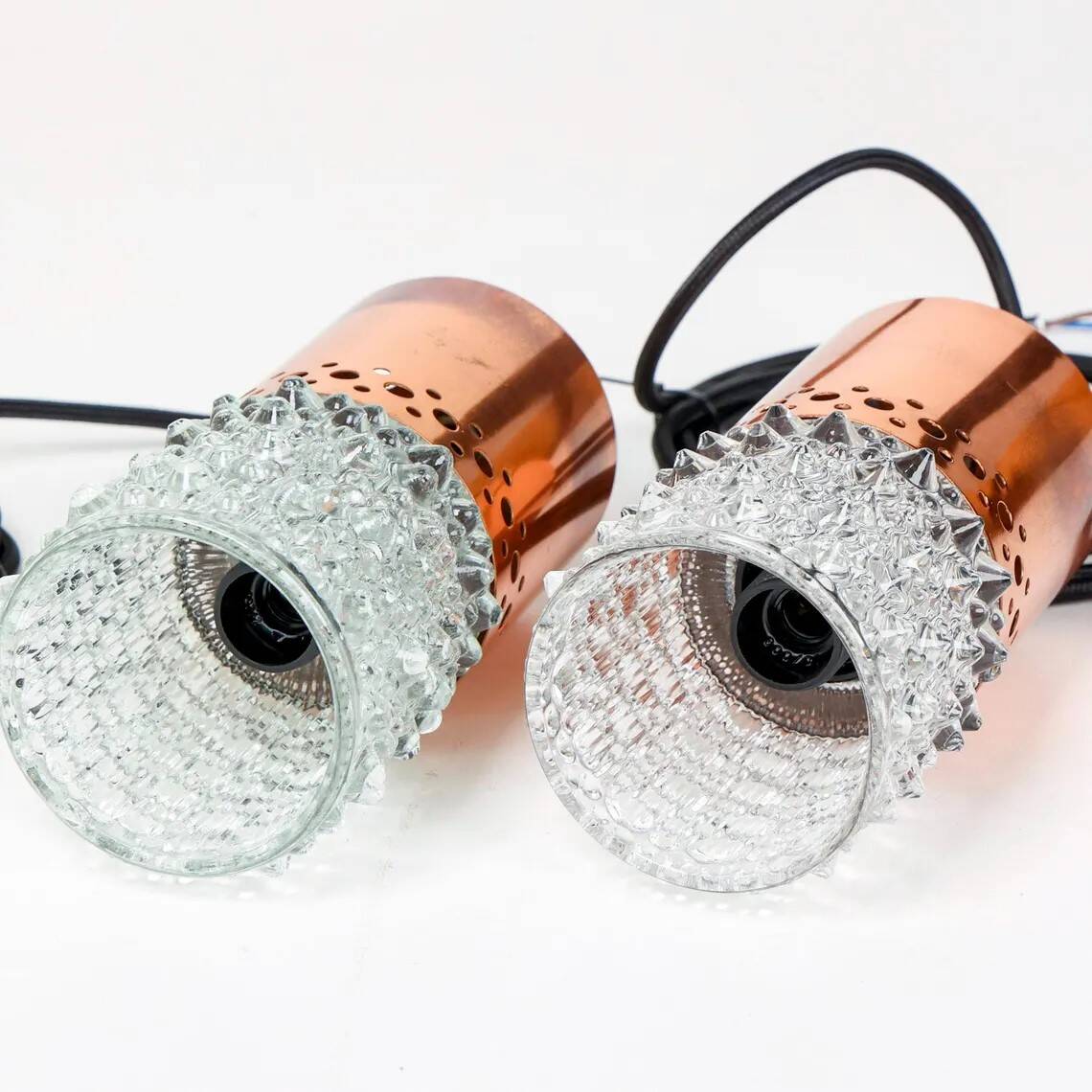 Pair of copper and bubble glass pendant lights by VEB NARVA Leuchten, year