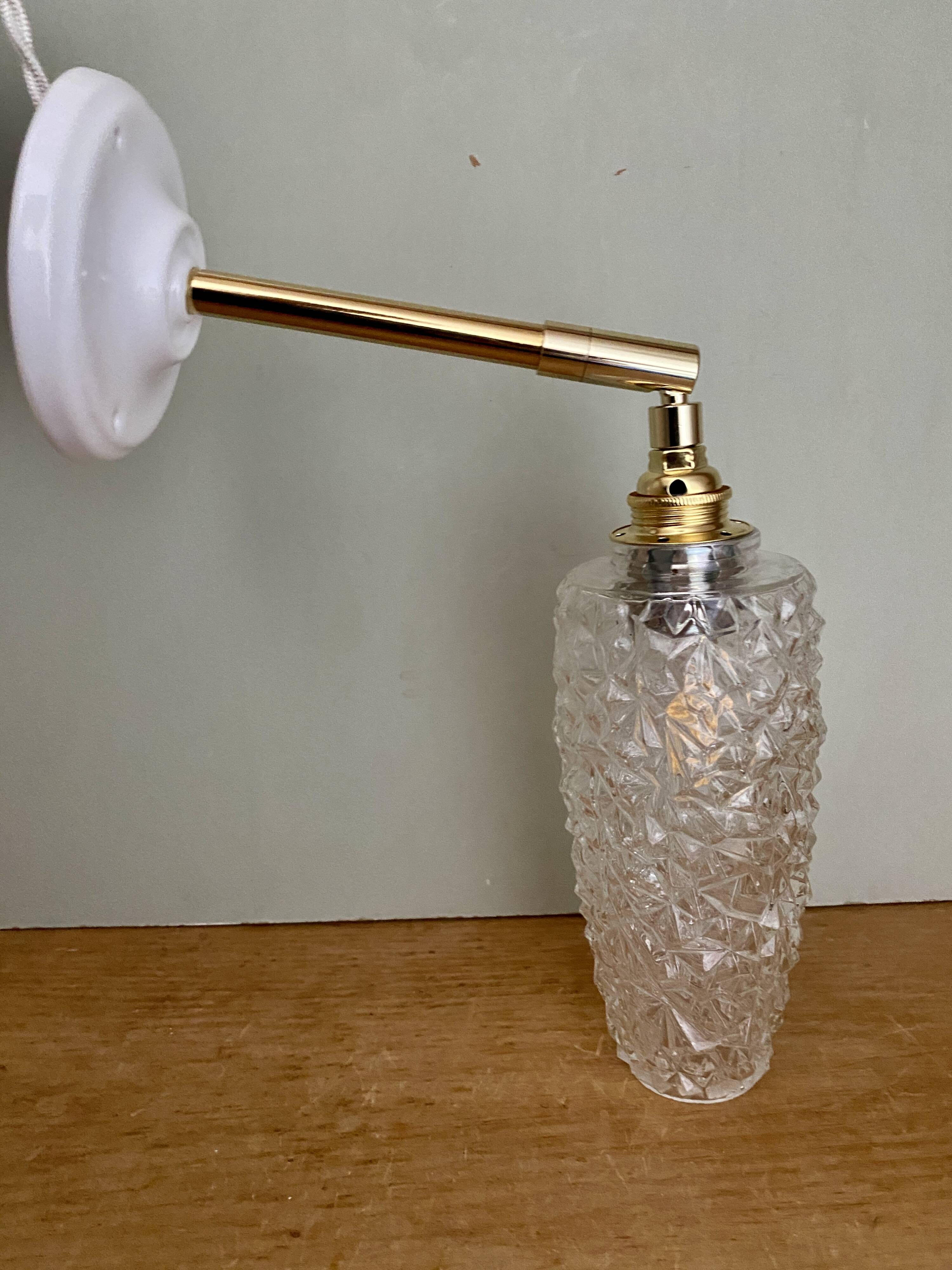 Vintage tulip wall light in diamond-point glass