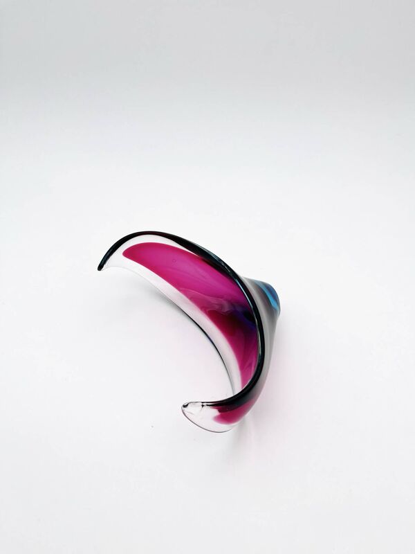 Coupe Gondole Murano Cristal Sommerso Fuchsia Turquoise Etiquette 19cm