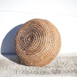Old basket, burgundy straw and bramble, woven basket, interior decoration