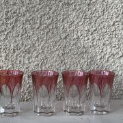 7 verres à apéritif en verre rouge et transparent ciselés vintage