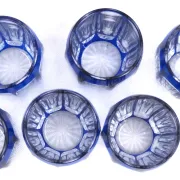 Saint Louis, 6 liqueur glasses, double blue crystal, excellent condition, Art Deco.