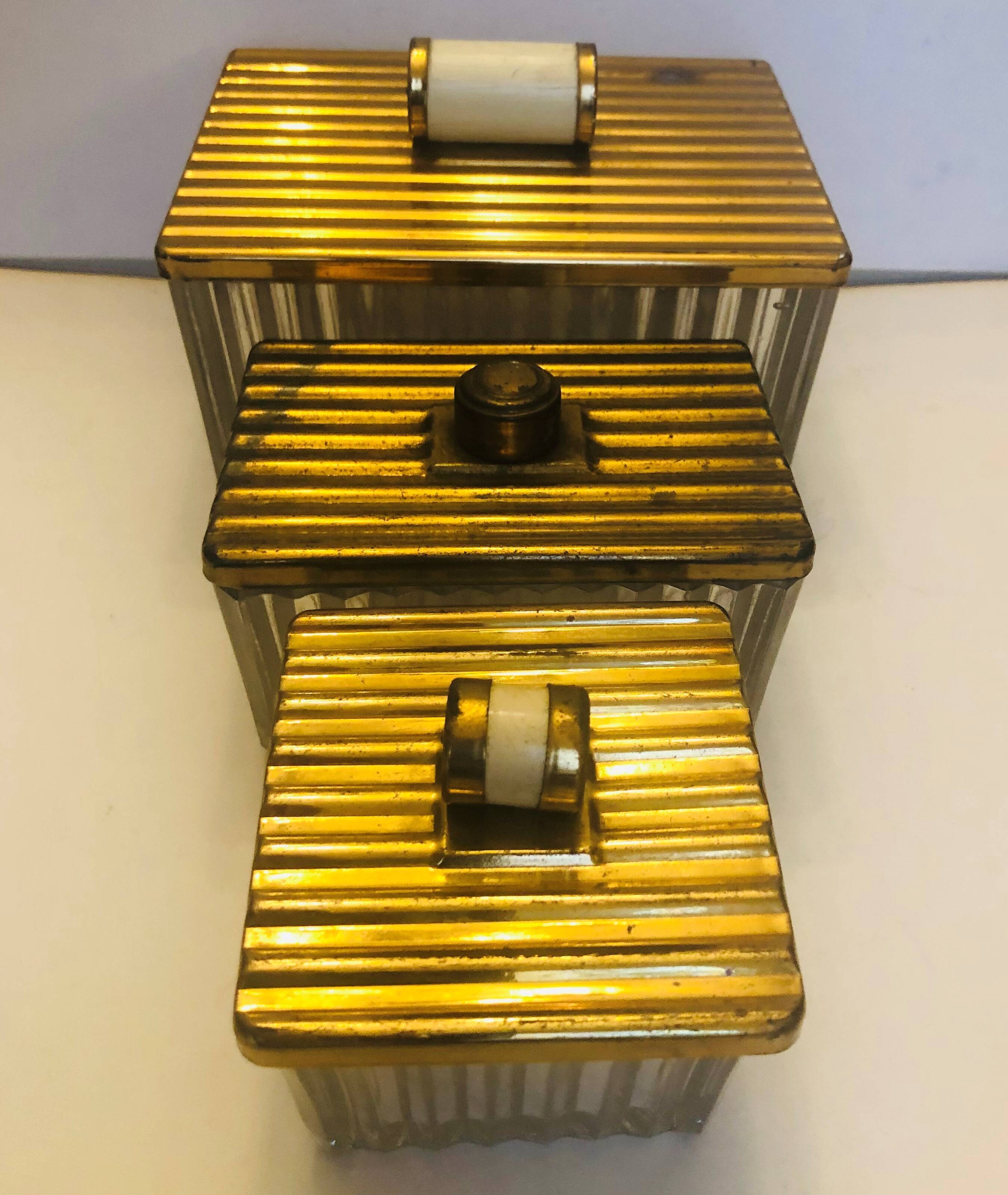 Set of three art deco glass boxes