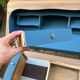 Restored antique drop-leaf secretary – natural wood & midnight blue