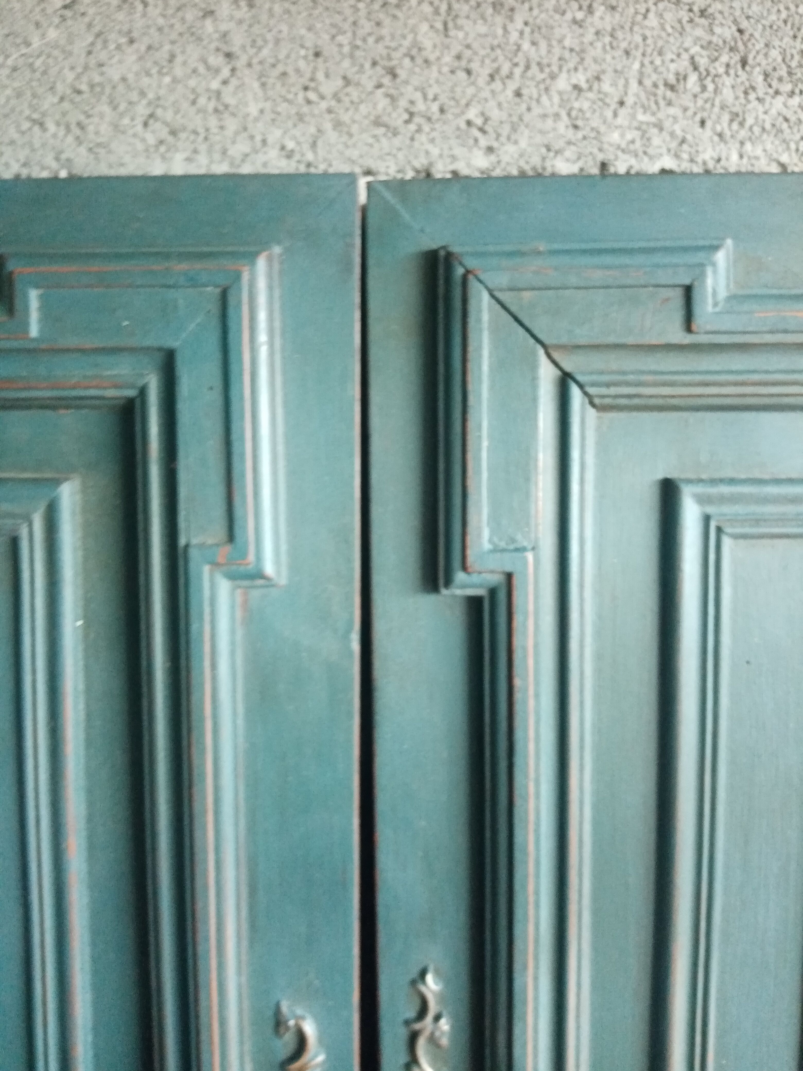 Pair Old Patinated Door Blue Aubusson Wooden Door Deco