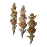 Set of 3 old 18th century ornaments in polychrome carved wood