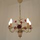 French vintage metal deep pink rose and green leaf 5-light chandelier